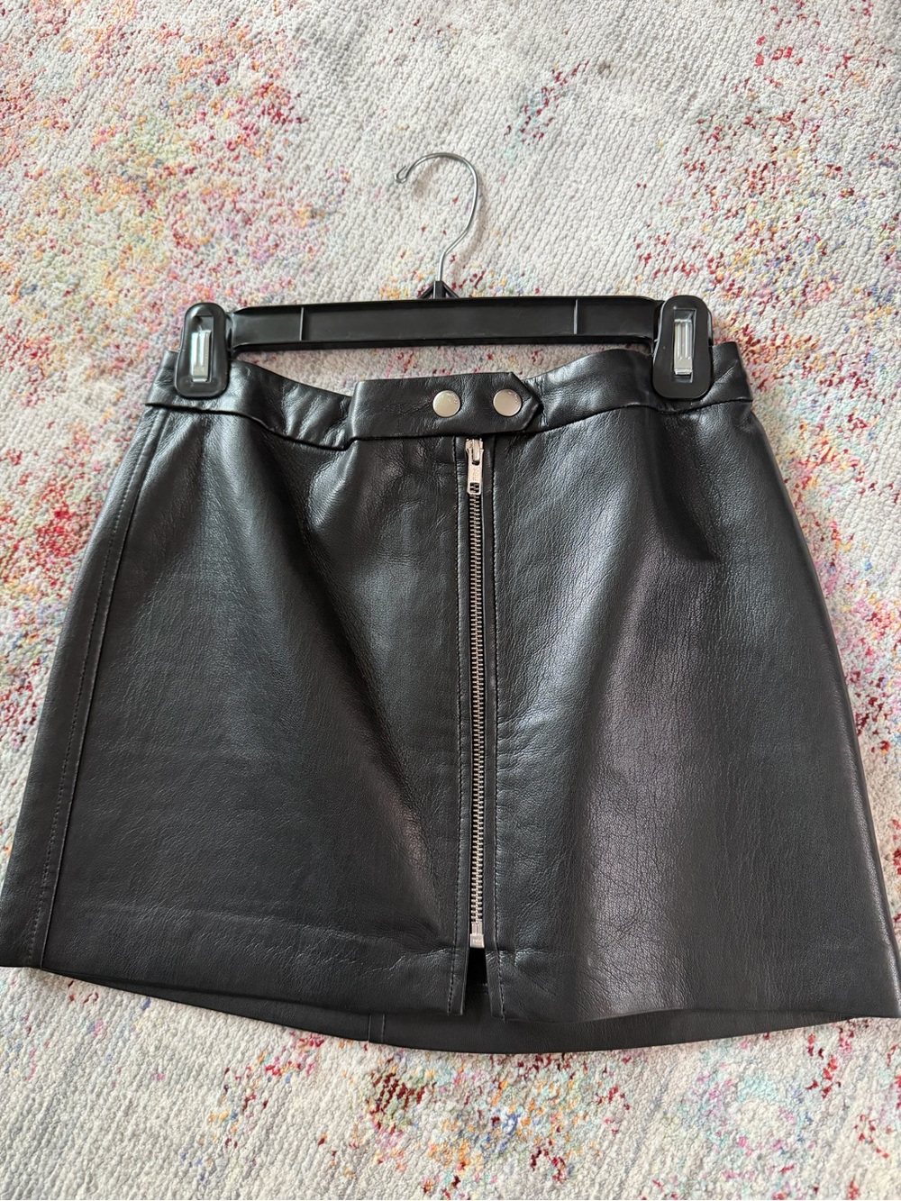 Aritzia Wilfred Black Faux Leather Zip-Front Mini Skirt
